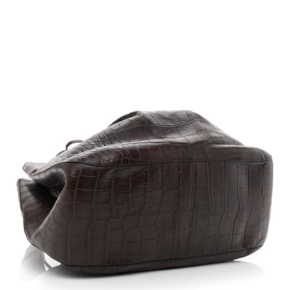 Alaia Calfskin Crocodile Embossed Bucket Bag Brown 4 of 10