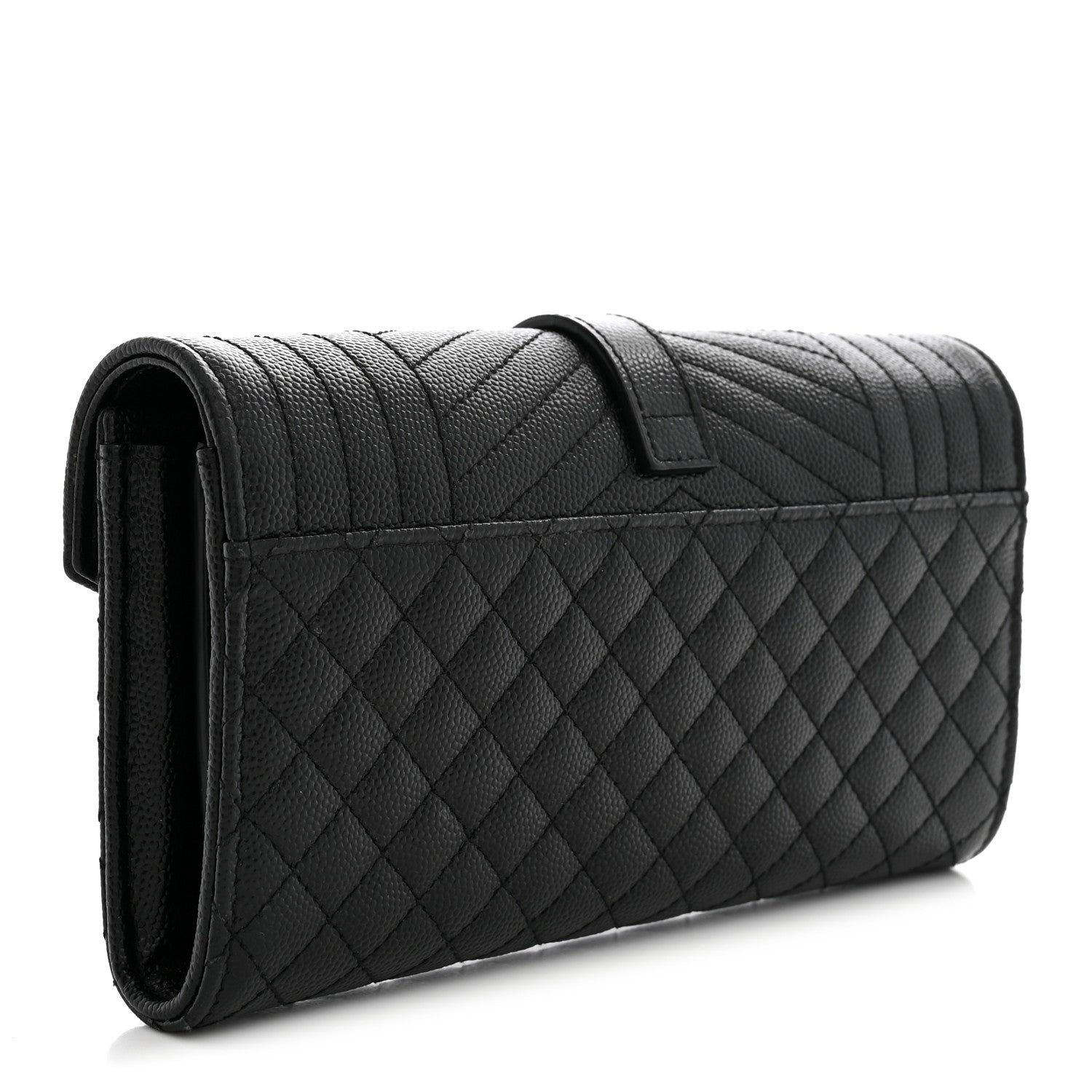 Saint Laurent Grain De Poudre Mixed Matelasse Triquilt Large Monogram Wallet Black 3 of 7