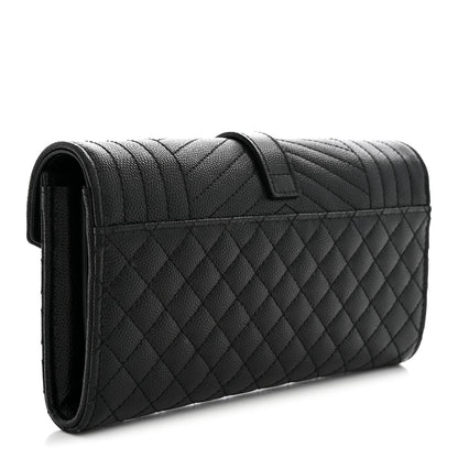 Saint Laurent Grain De Poudre Mixed Matelasse Triquilt Large Monogram Wallet Black 3 of 7