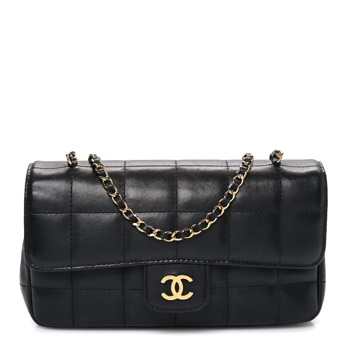 Lambskin Quilted Mini Chocolate Bar Flap Black
