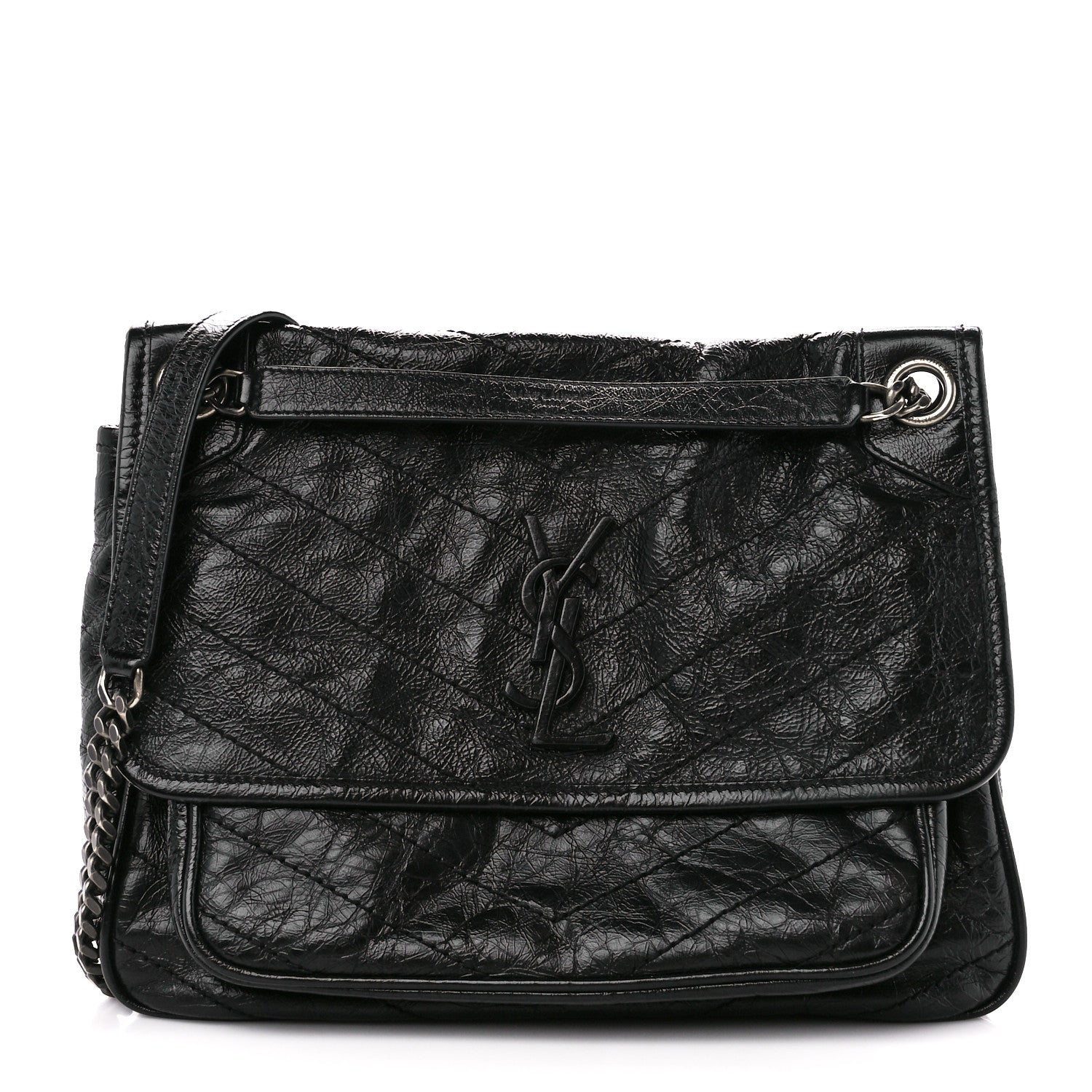 Saint Laurent Crinkled Calfskin Matelasse Monogram Medium Niki Chain Satchel Black 1 of 11