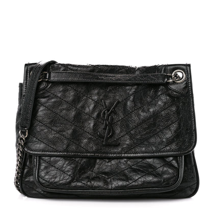 Saint Laurent Crinkled Calfskin Matelasse Monogram Medium Niki Chain Satchel Black 1 of 11
