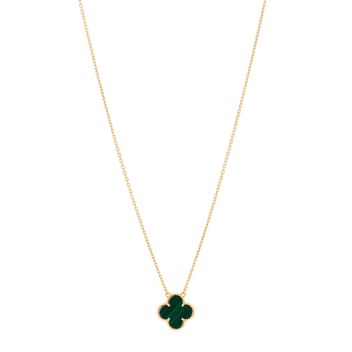 18K Yellow Gold Malachite Vintage Alhambra Pendant Necklace