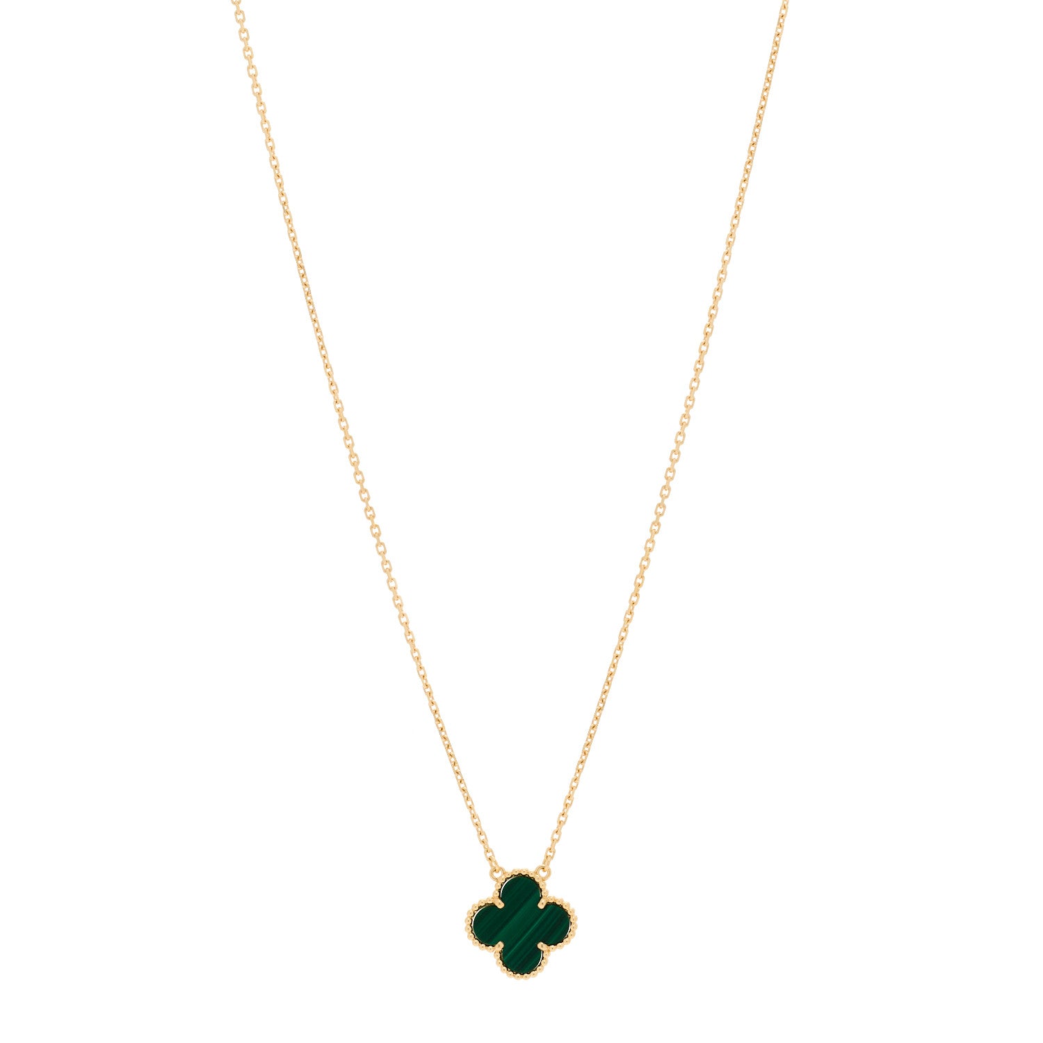 Van Cleef & Arpels 18K Yellow Gold Malachite Vintage Alhambra Pendant Necklace 1 of 6