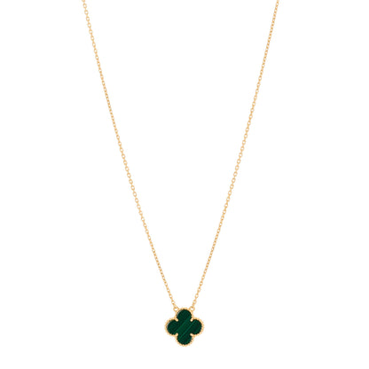 Van Cleef & Arpels 18K Yellow Gold Malachite Vintage Alhambra Pendant Necklace 1 of 6