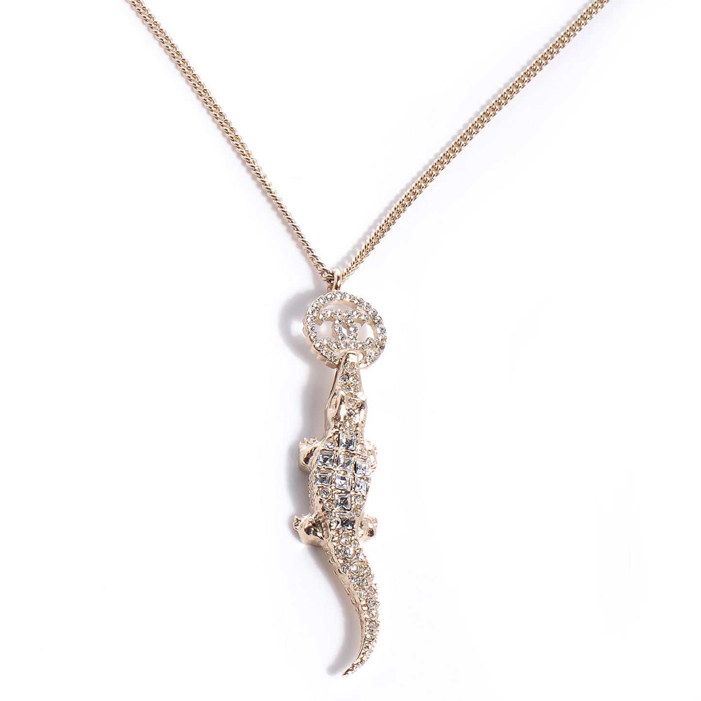 Crystal CC Alligator Necklace Gold