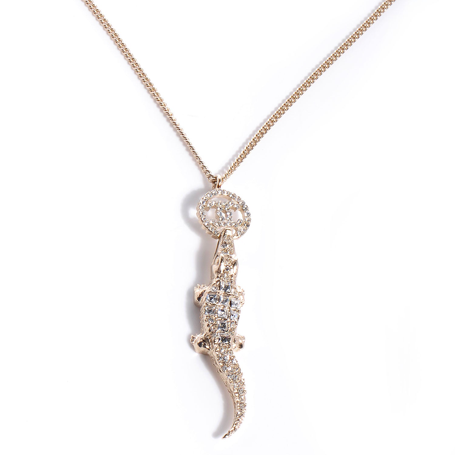 Chanel Crystal CC Alligator Necklace Gold 1 of 6
