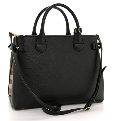 Burberry Derby Calfskin House Check Medium Banner Tote Black 3 of 15