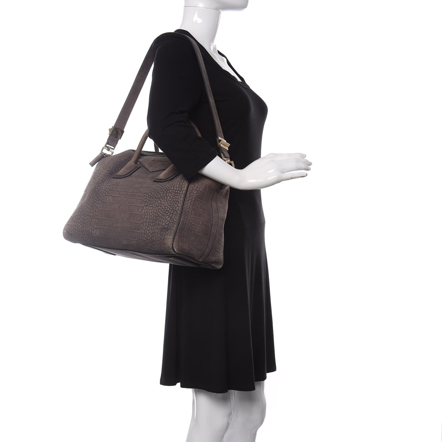 Givenchy Nubuck Crocodile Embossed Medium Antigona Washed Black 2 of 10