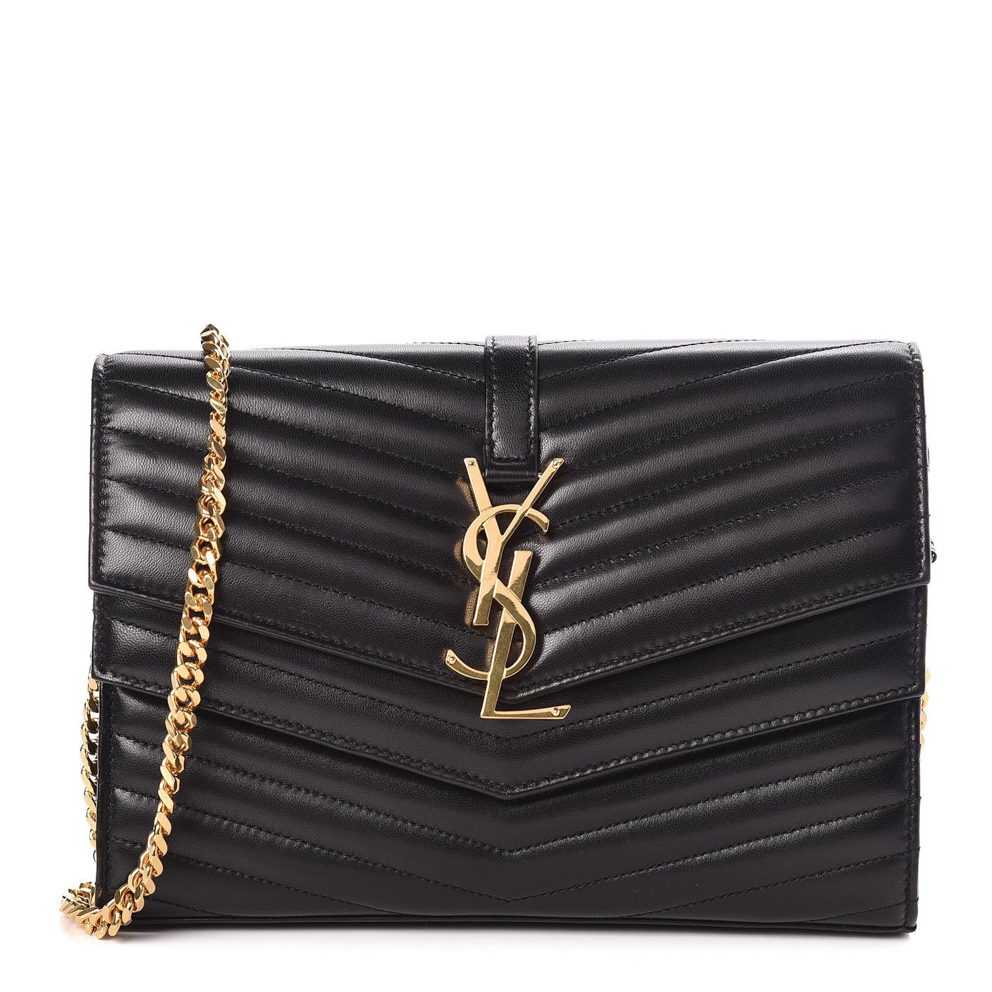 Lambskin Matelasse Chevron Monogram Sulpice Chain Wallet Black