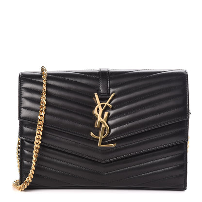 Saint Laurent Lambskin Matelasse Chevron Monogram Sulpice Chain Wallet Black 1 of 9