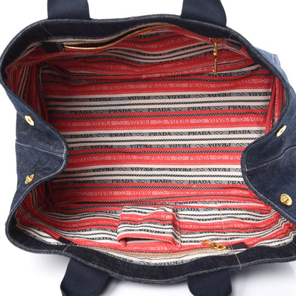 Prada Denim Logo Tote Blue Rosso 7 of 9