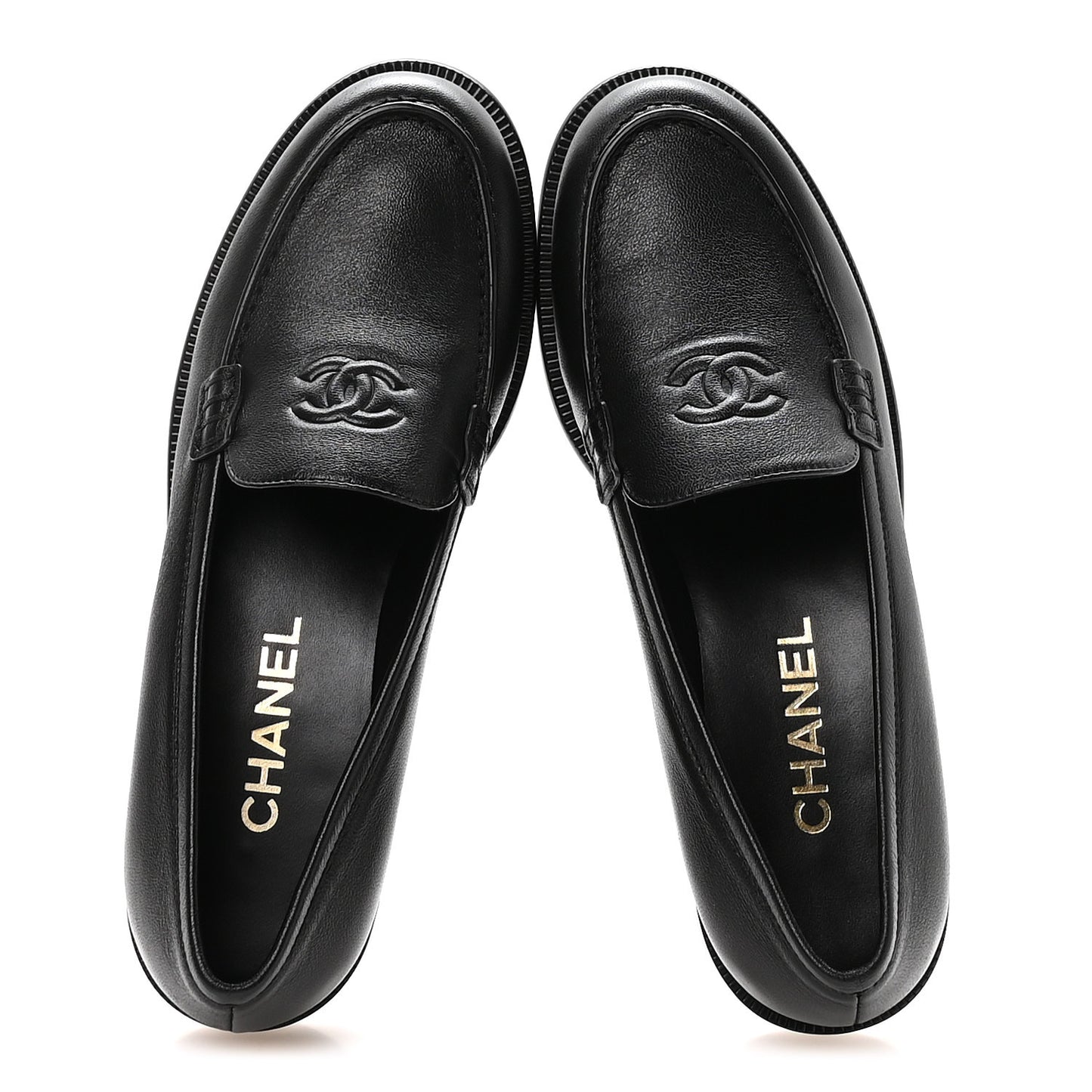 Lambskin CC Mocassin Loafers 37.5 Black