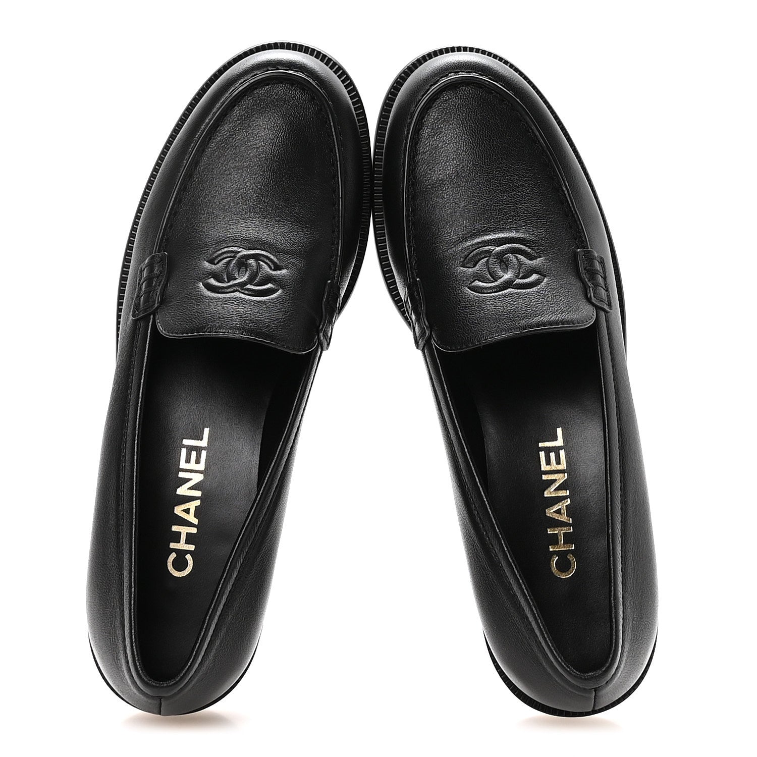 Chanel Lambskin CC Mocassin Loafers 37.5 Black 2 of 9
