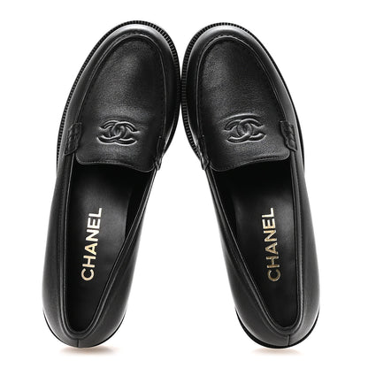 Chanel Lambskin CC Mocassin Loafers 37.5 Black 2 of 9