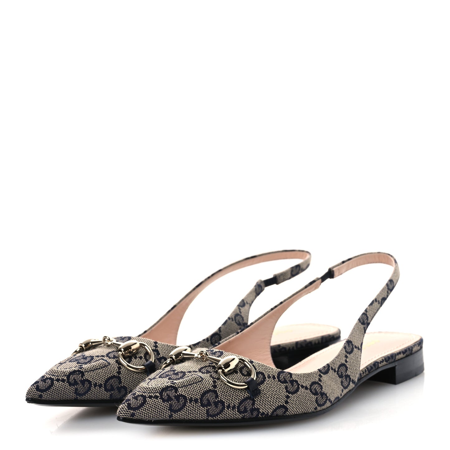 Monogram Horsebit Womens Slingback Ballet Flat 37.5 Beige Blue