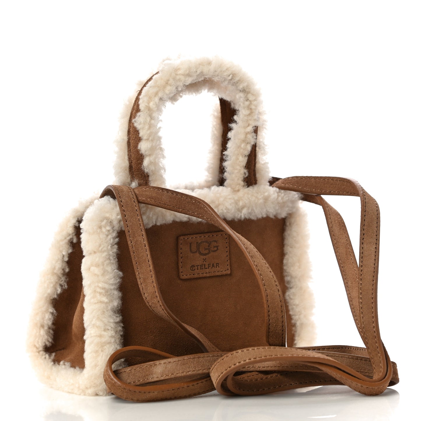 X UGG Suede Shearling Small Shopping Bag Chestnut