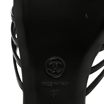 Chanel Goatskin Caged CC Slide Sandals 37 Black 8 of 9