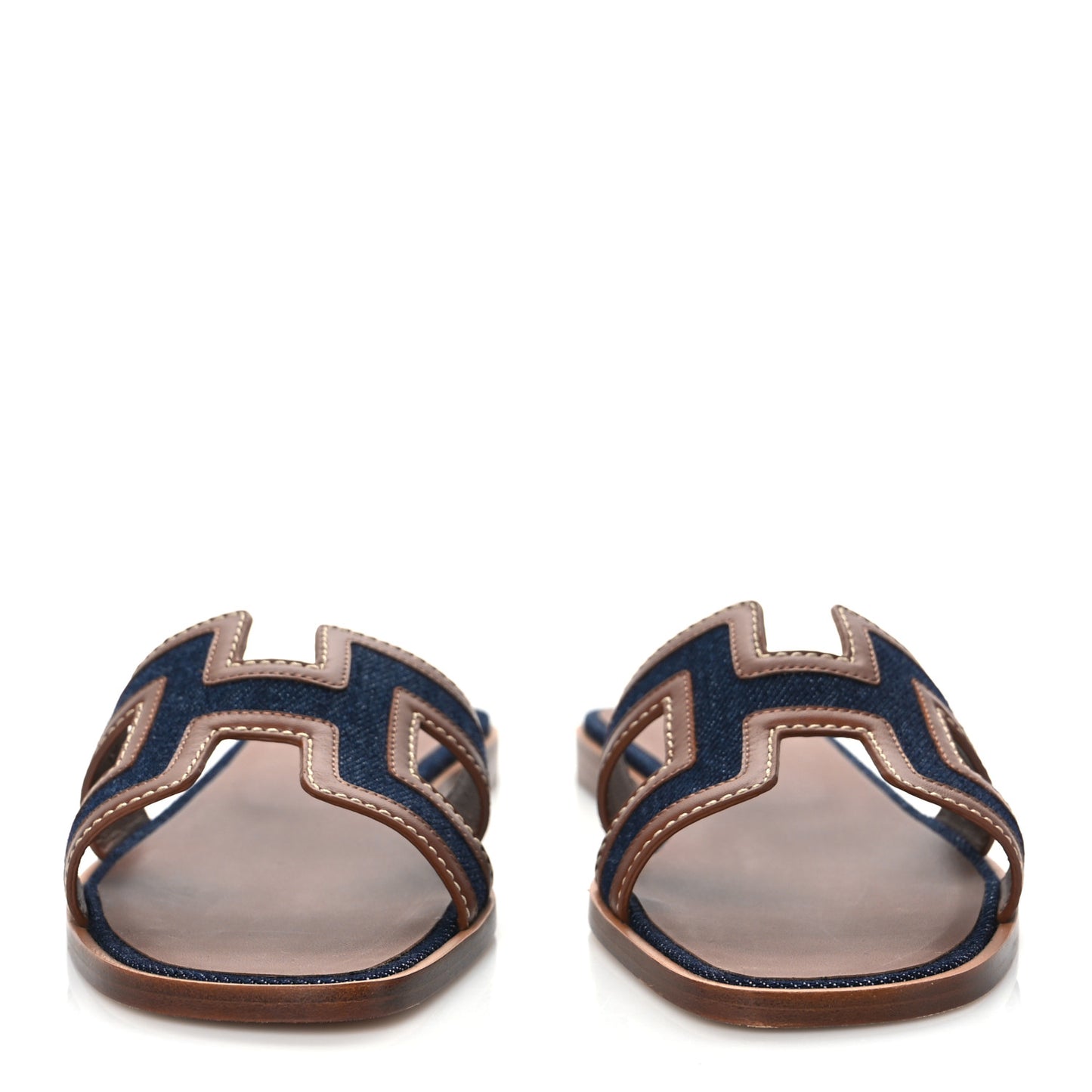 Calfskin Denim Oran Sandals 37 Bleu Brut Gold