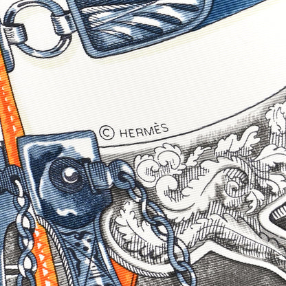 Hermes Silk Cavalcades Scarf 90 White Bleu Jean Vert 3 of 12