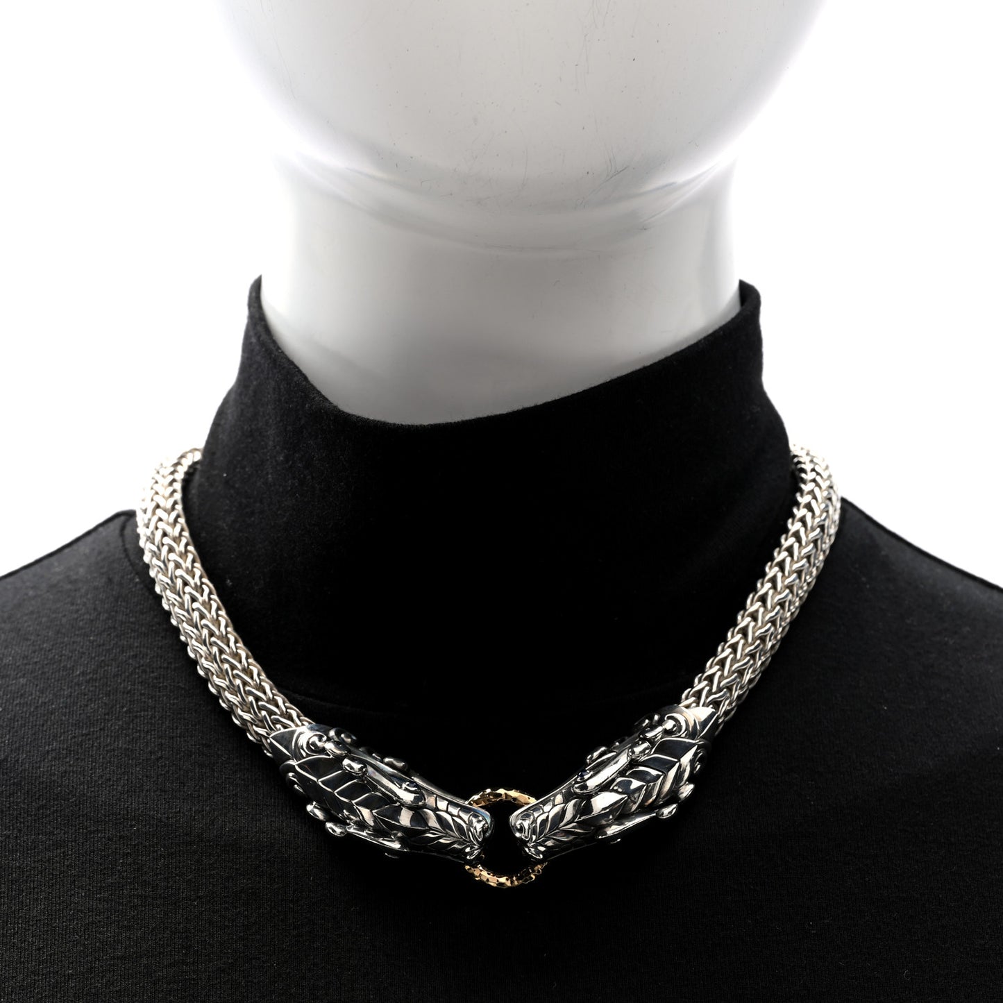 Sterling Silver 18K Yellow Gold Blue Sapphire Legends Naga Dragon Head Necklace