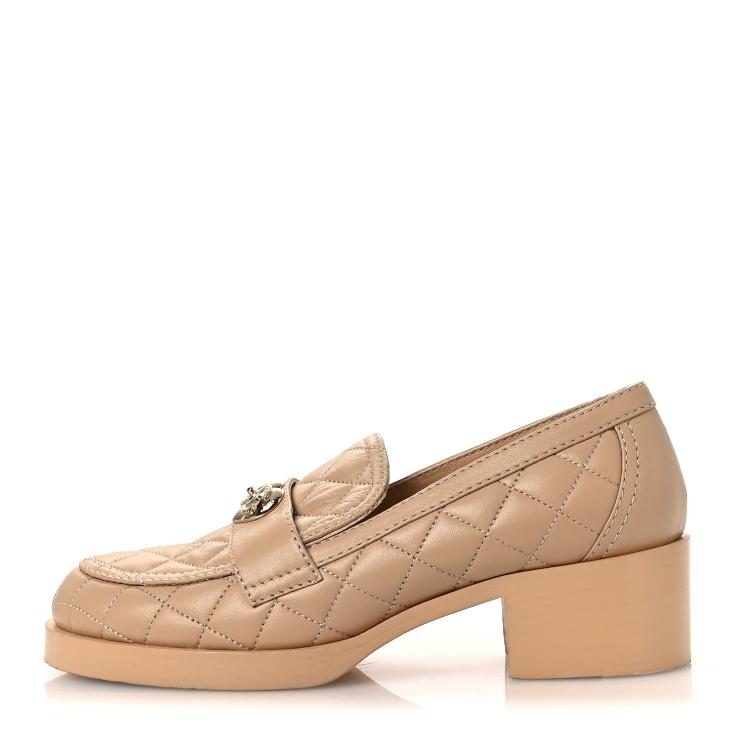 Lambskin Quilted CC Heart Loafers 39 Beige