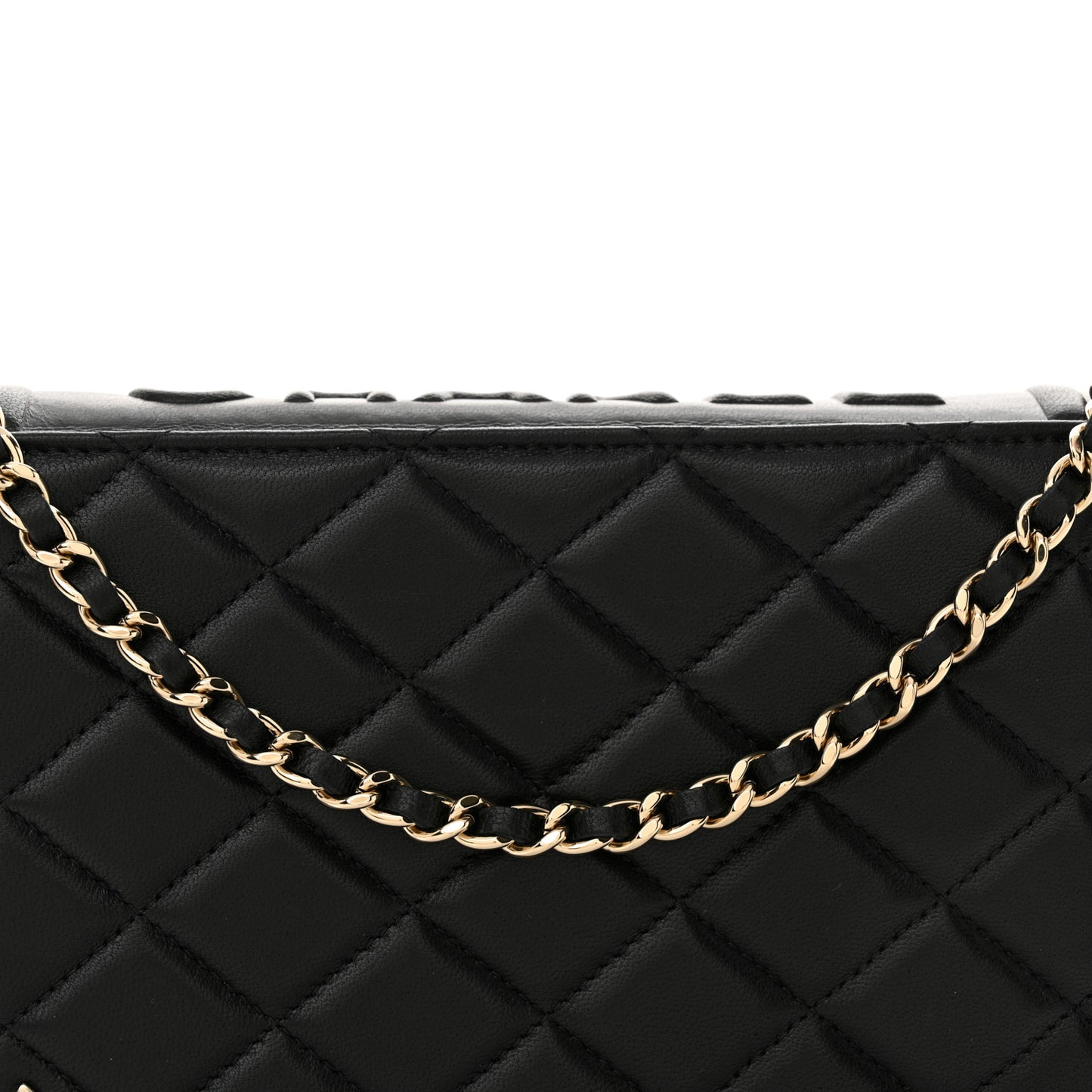 Lambskin Quilted Book Wallet On Chain WOC Black