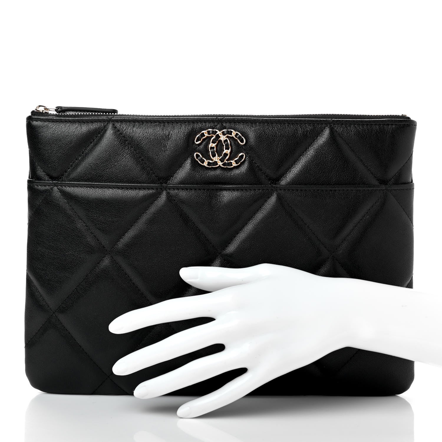 Chanel Goatskin Quilted Chanel 19 Pouch Black 2 of 7