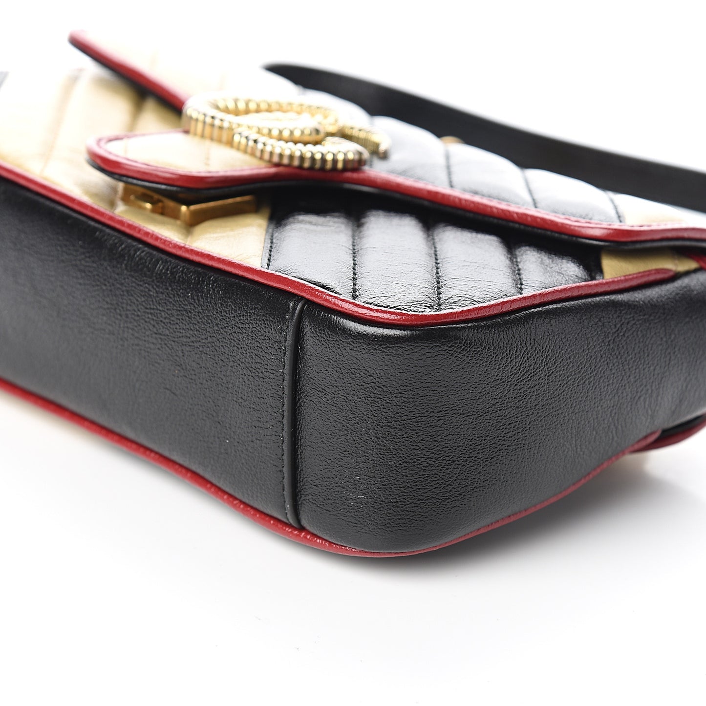 Azalea Calfskin Matelasse Diagonal Patchwork Mini Torchon GG Marmont Shoulder Bag Black Beige Romantic Cerise