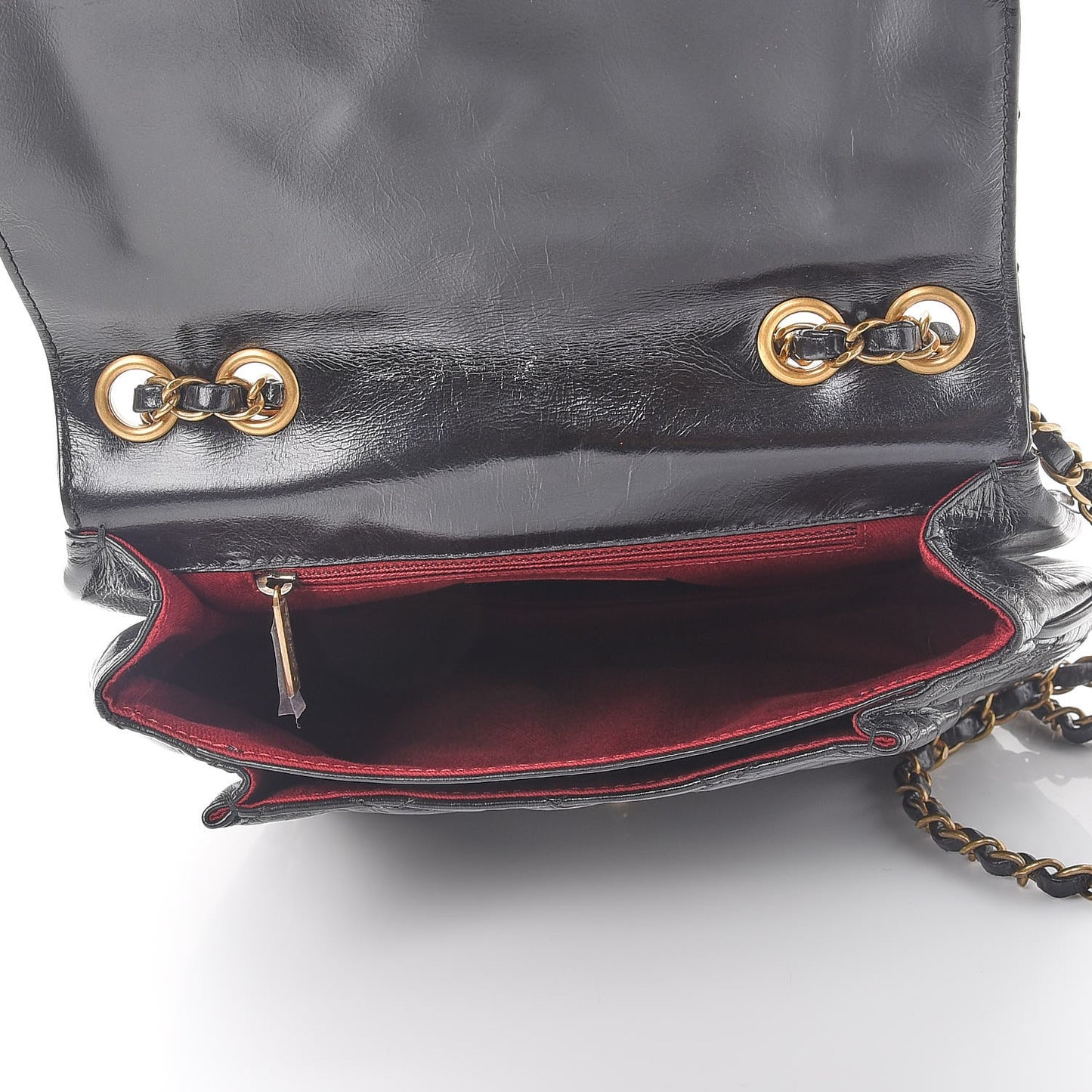 Glazed Calfskin Quilted Medium Bubble CC Flap Black