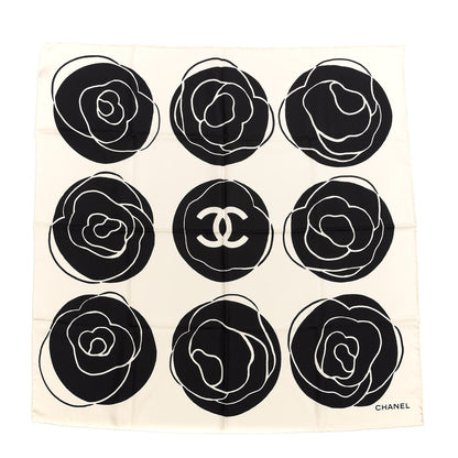 Chanel Silk CC Camellia Scarf Black White 1 of 3