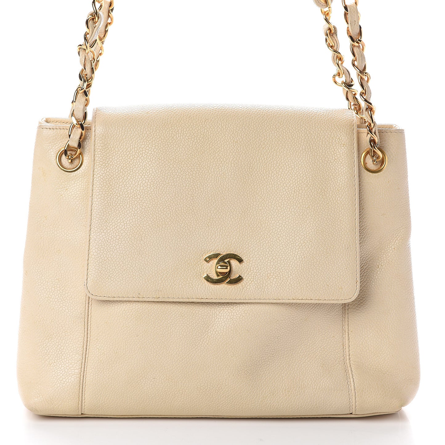 Caviar Flap Shoulder Bag Light Beige