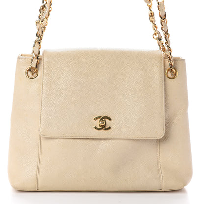 Chanel Caviar Flap Shoulder Bag Light Beige 7 of 9