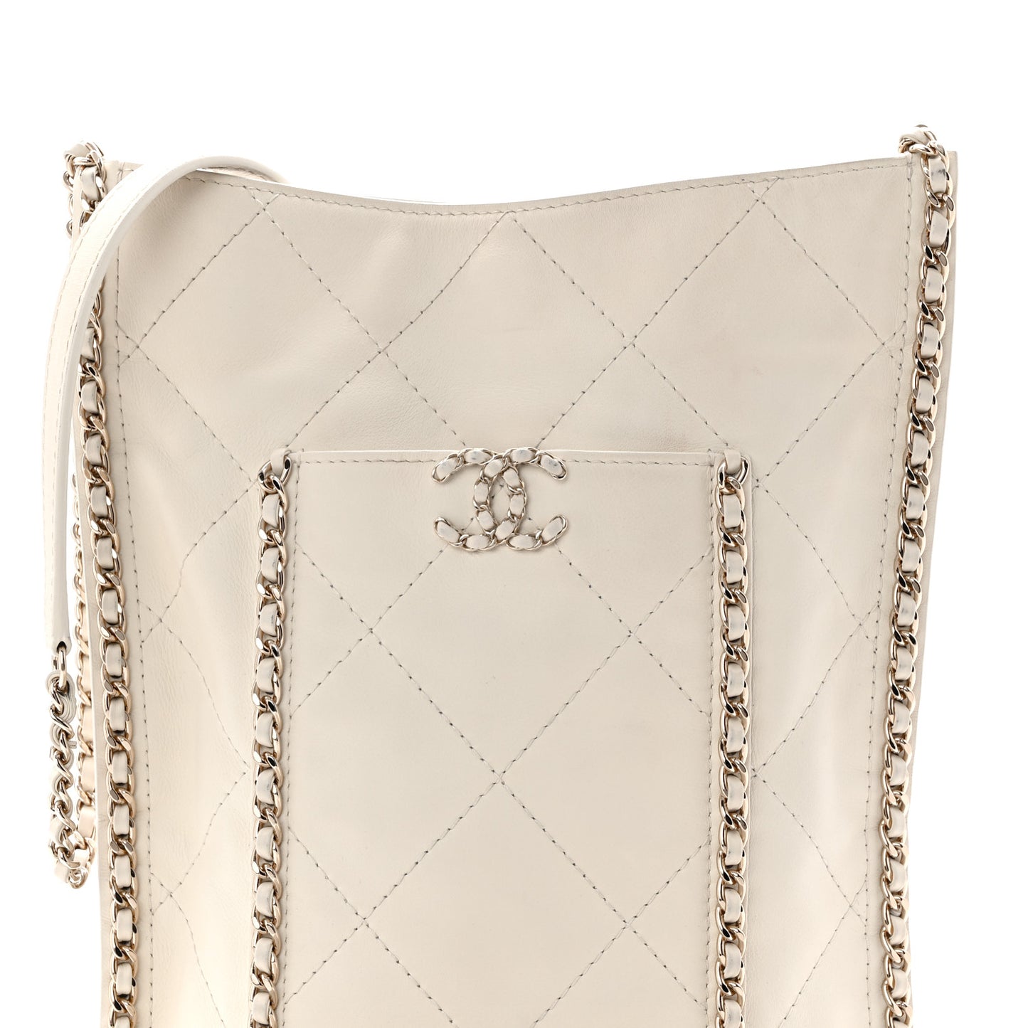 Calfskin Quilted Fringe Small Shopping Bag White