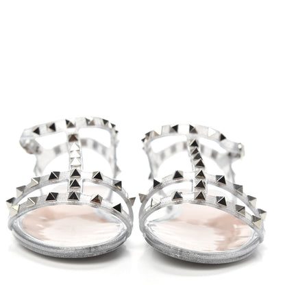 Valentino Garavani PVC Jelly Glitter Rockstud Caged Sandals 36 Silver 2 of 8