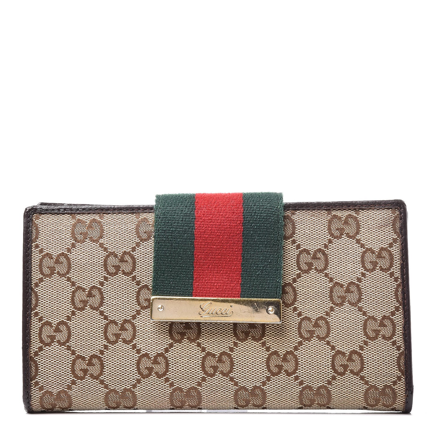 Monogram Calfskin Ladies Web Continental Wallet Beige Ebony Cocoa
