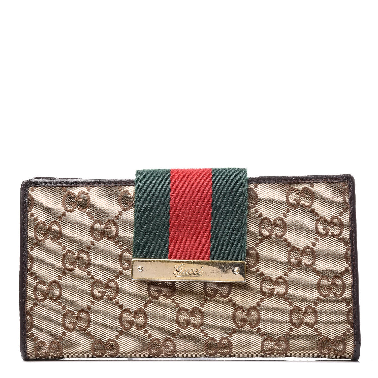 Gucci Monogram Calfskin Ladies Web Continental Wallet Beige Ebony Cocoa 1 of 13