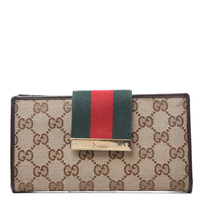 Gucci Monogram Calfskin Ladies Web Continental Wallet Beige Ebony Cocoa 1 of 13