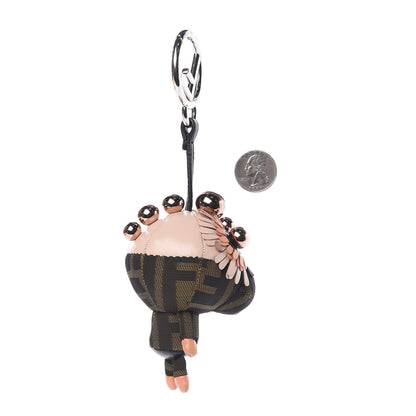 Fendi Shiny Nappa Zucca Pearl Fringe Space Monkey Bag Charm Plaster Albicocca Tobacco 2 of 6