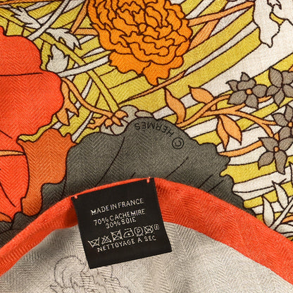 Hermes Cashmere Silk Robre Legre Giant Triangle Scarf Orange Naturel Kaki 3 of 4