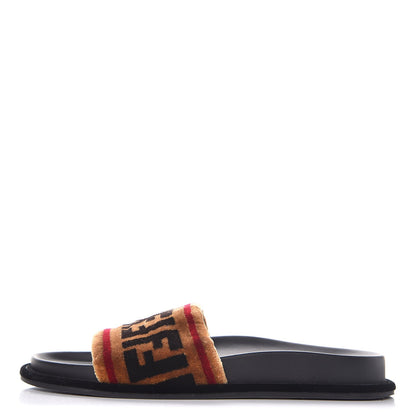 Fendi Velvet FF Slide Sandals 37 Testa di Moro Tobacco Fragola 1 of 10