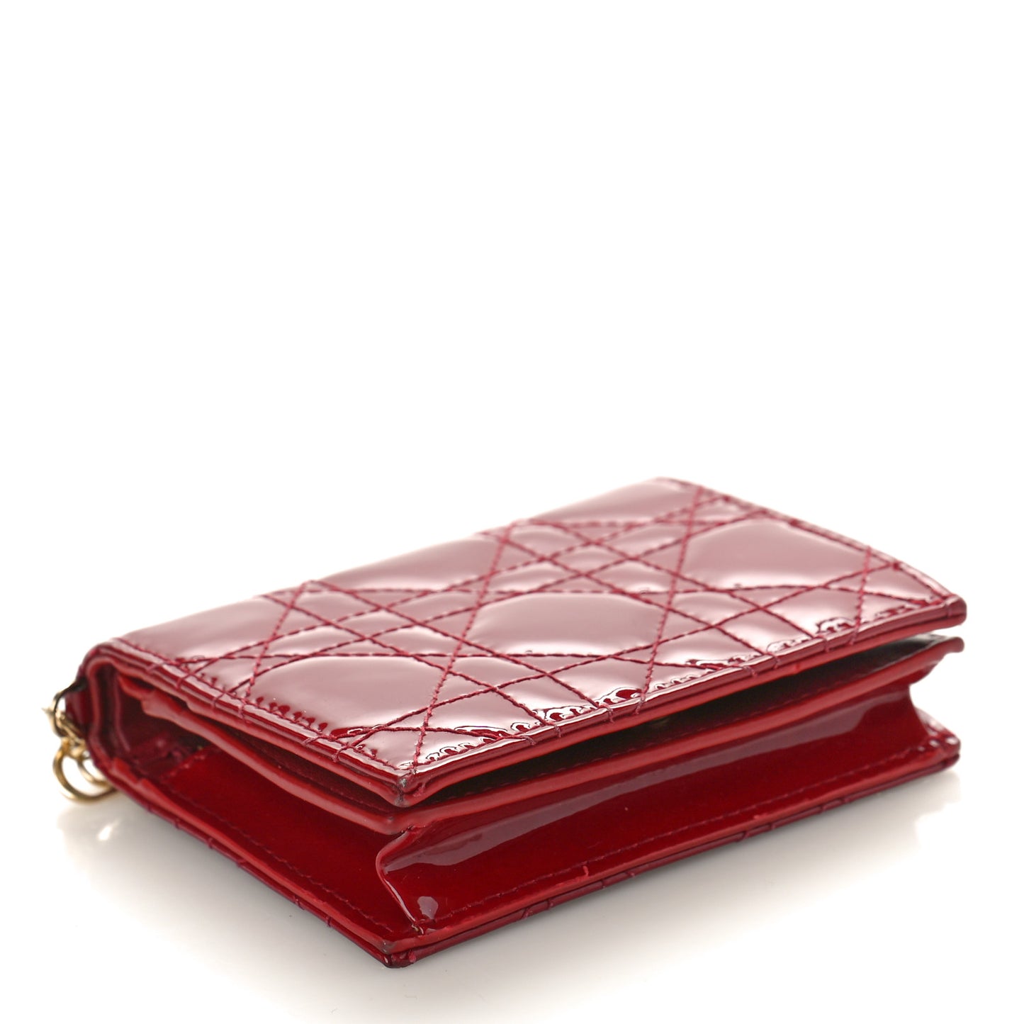 Patent Cannage Mini Lady Dior Wallet Cherry Red
