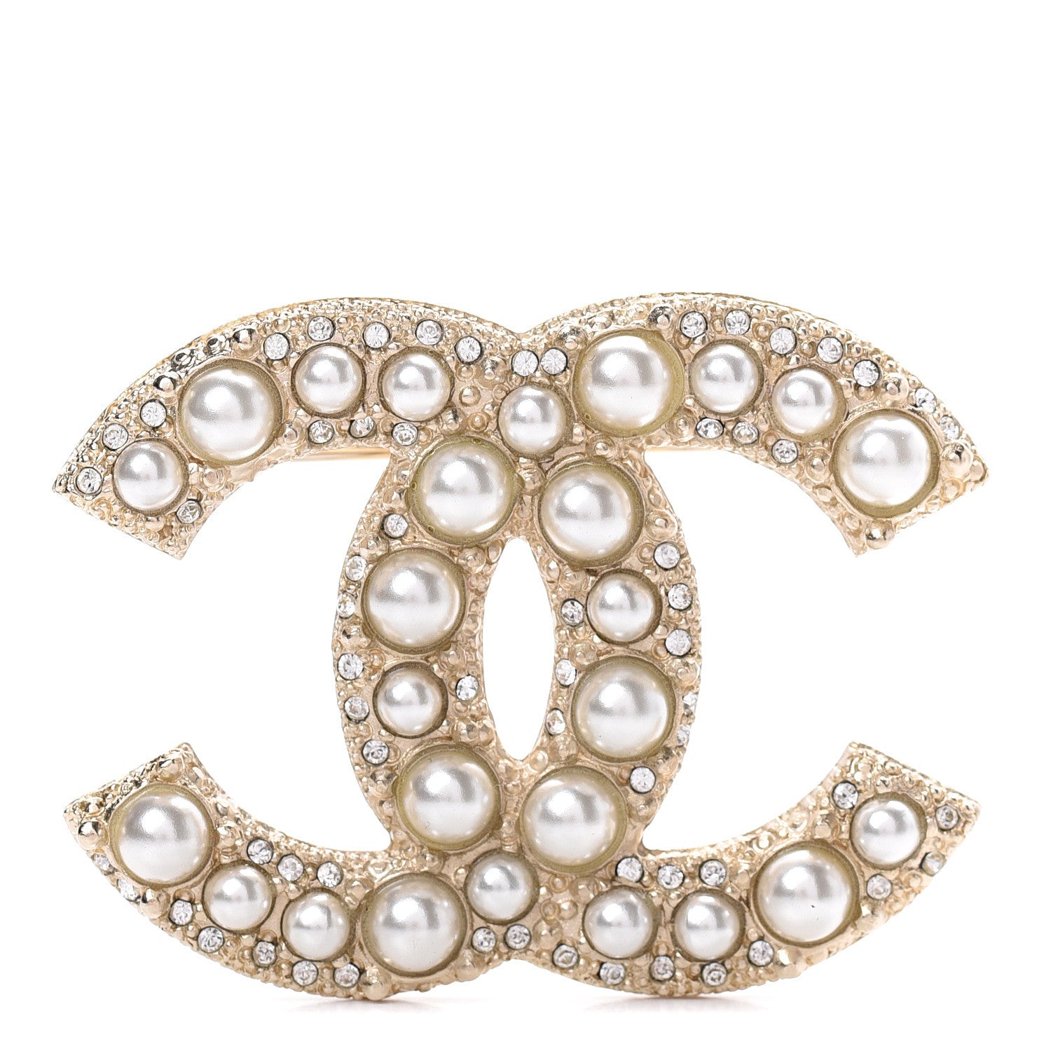 Chanel Metal Crystal Graduated Pearl CC Brooch Gold 1 of 4