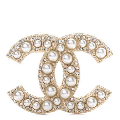 Chanel Metal Crystal Graduated Pearl CC Brooch Gold 1 of 4