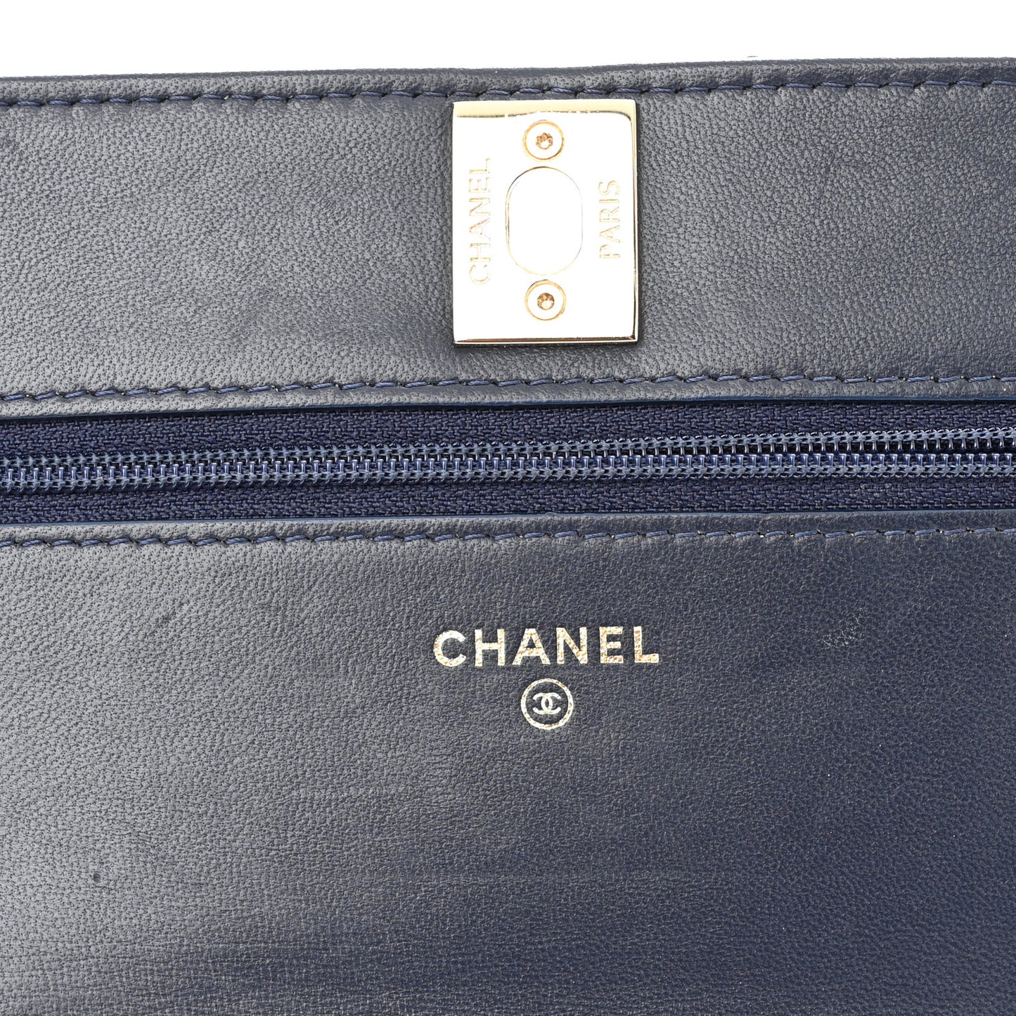Lambskin Chevron Quilted Trendy CC Wallet On Chain WOC Dark Blue