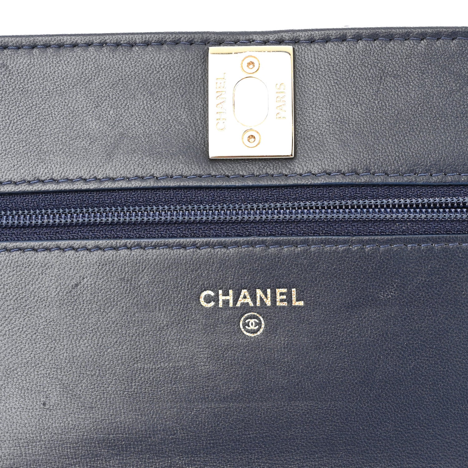 Chanel Lambskin Chevron Quilted Trendy CC Wallet On Chain WOC Dark Blue 6 of 13