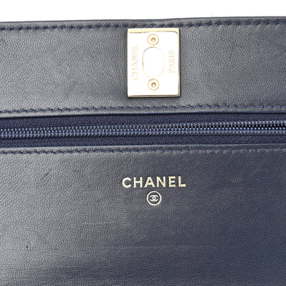 Chanel Lambskin Chevron Quilted Trendy CC Wallet On Chain WOC Dark Blue 6 of 13