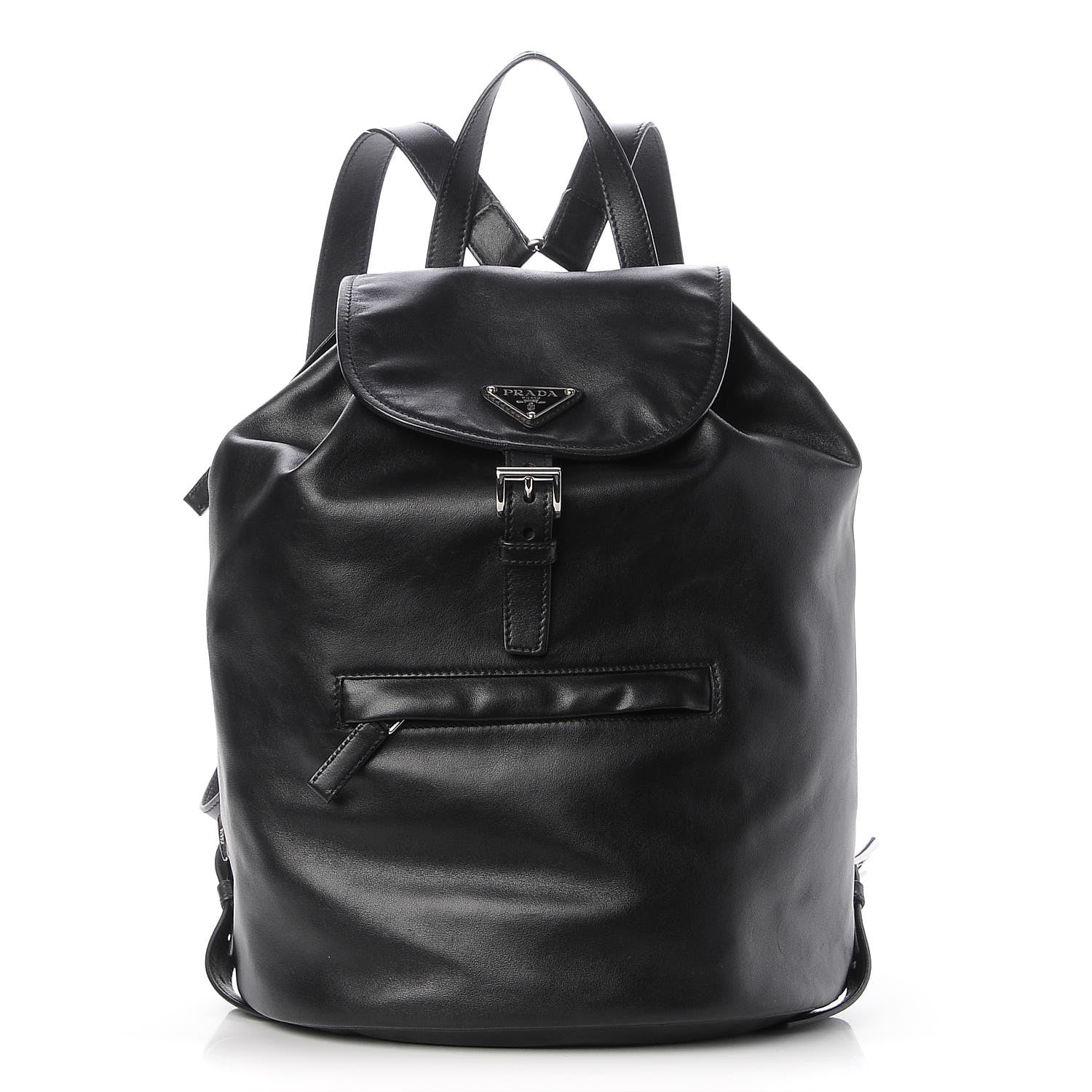 Prada Soft Calfskin Cinch Backpack Black 1 of 7