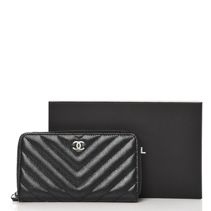 Chanel Iridescent Caviar Chevron Quilted Small Zip Around Wallet Black 9 of 9