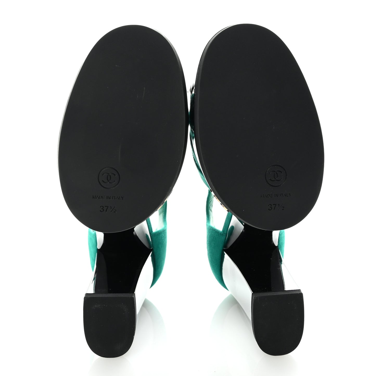 Suede Kidskin Patent Calfskin CC Platform Pumps 37.5 Green Black